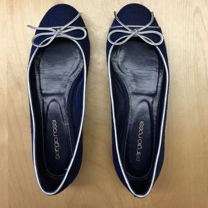 Sergio Rossi blue flats with silver bow tie