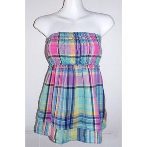 Mossimo Pastel Plaid Smock Strapless Top