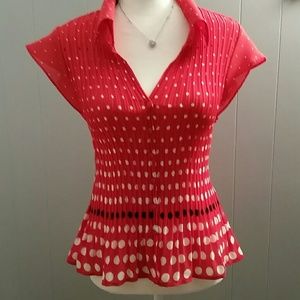 Red, black&white polka dot blouse