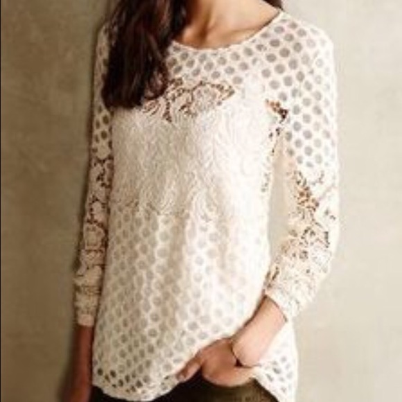 Anthropologie Lace Sleeve Dot Top