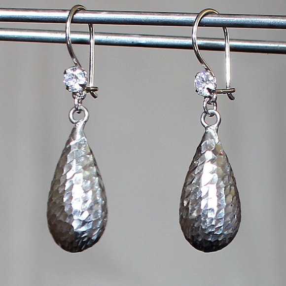 Teardrop Silver Earrings with Zirconia