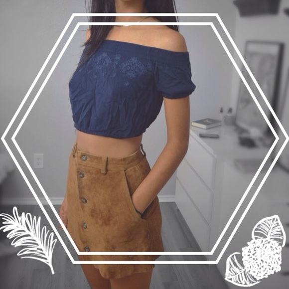 Navy off shoulder crop top