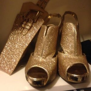 Gold glitter heels