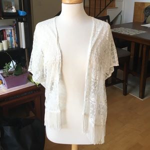 Sheer white lacy kimono