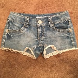 Denim shorts with braided & lace detail