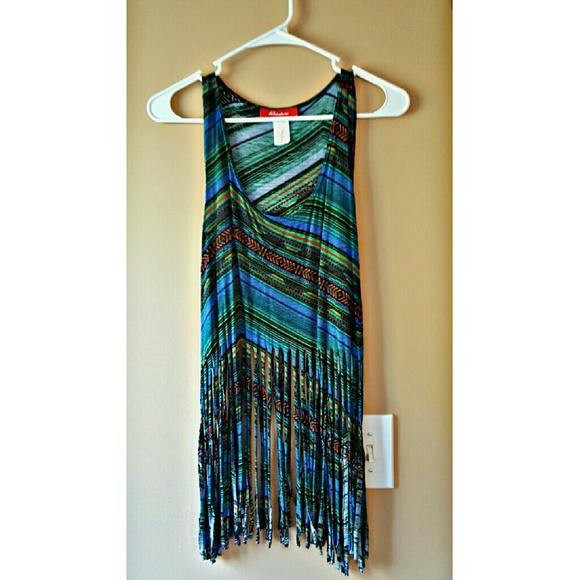 Tribal Print Fringe Top