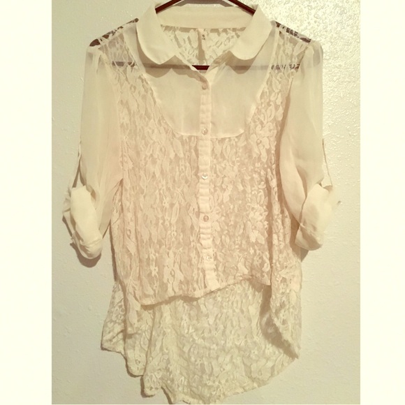 Cream Lace High-Low Top