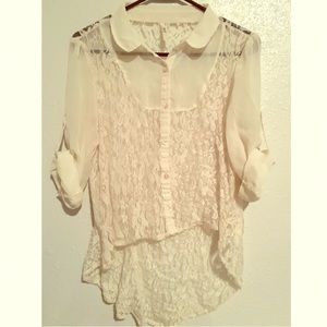 Cream Lace High-Low Top