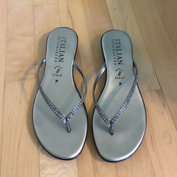 Silver, sparkly, strappy flip flop