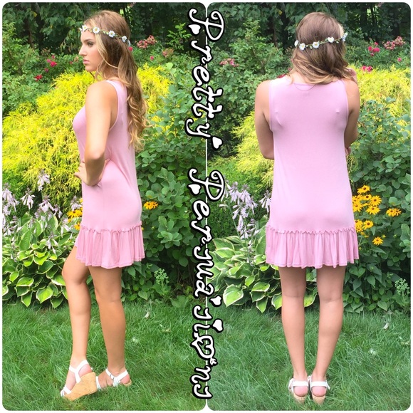 CLEARANCE‼️Light Pink Ruffle Hem Tank Dress Tunic - Picture 2 of 4