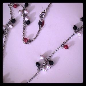 Red, white and black beaded necklace