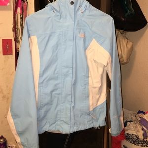 Baby blue and gray rain/wind North Face