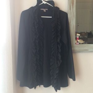 Ruffle neck black cardigan