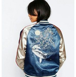 Satin koi embroidered bomber*will negotiate