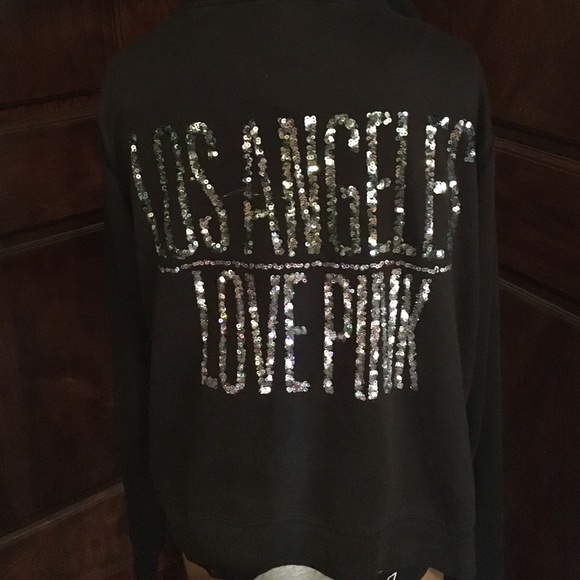 PINK Black Hoodie with Sequence Detail