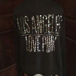 PINK Black Hoodie with Sequence Detail