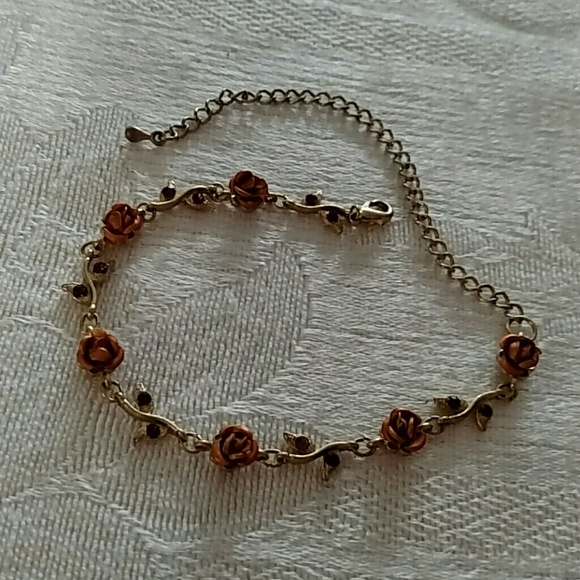 Vintage amber rhinestone roses bracelet or anklet