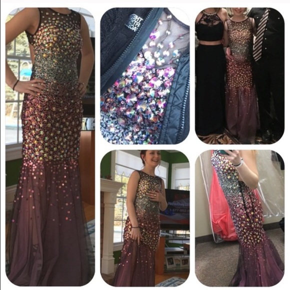 Black and iridescent long Prom Dress
