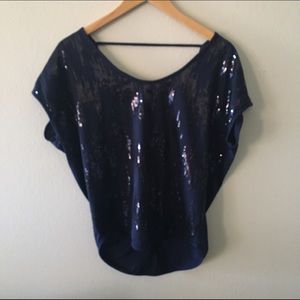 Navy Sequenced off the shoulder crop top