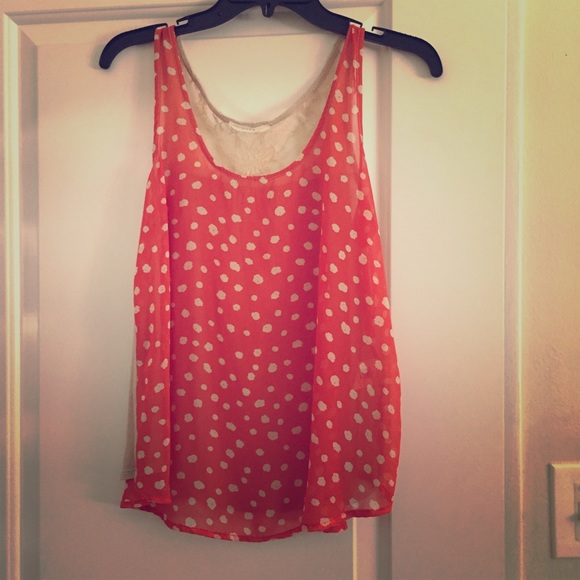 Light-weight orange polka dot sheer tank top - Picture 1 of 4