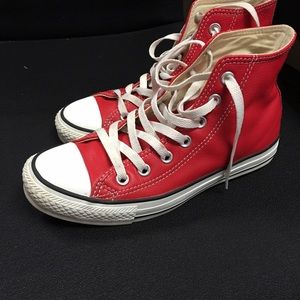 Red Leather High Top Converse