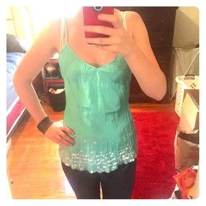 Teal satin tank top