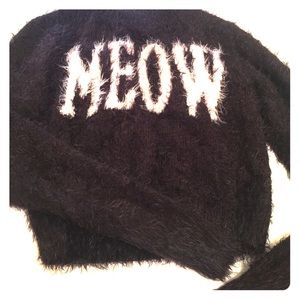 Black "meow" fuzzy crop sweater