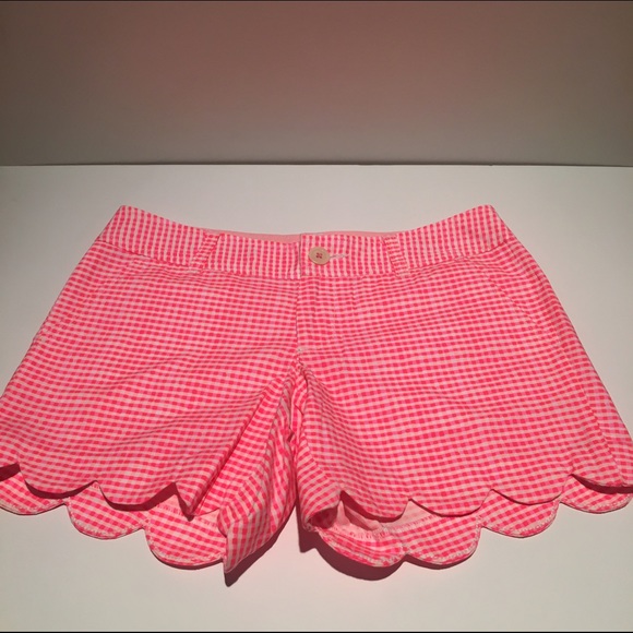 Neon Pink Lilly Pulitzer Scallop Gingham Shorts