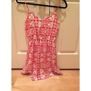 Red and white patterned flowy summer dress