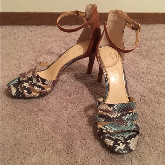 Jessica Simpson Snakeskin Strappy Leather Heels