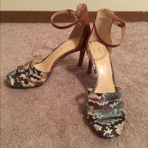 Jessica Simpson Snakeskin Strappy Leather Heels