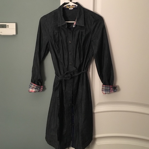 Boden ladies jean denim dress. Plaid cuffs size 6