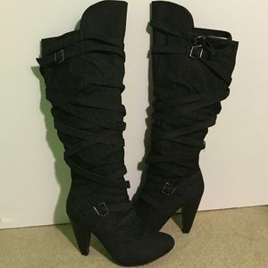 Gray Over-The-Knee Heel Boots