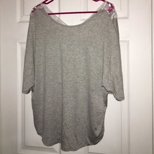 Lace accent boat neck top