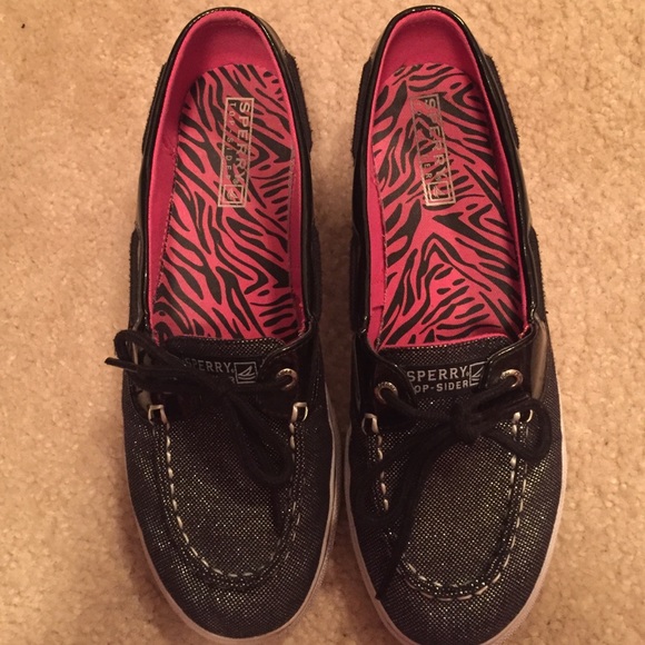 Sperry Black Sparkle Biscayne 1 Eye, used.