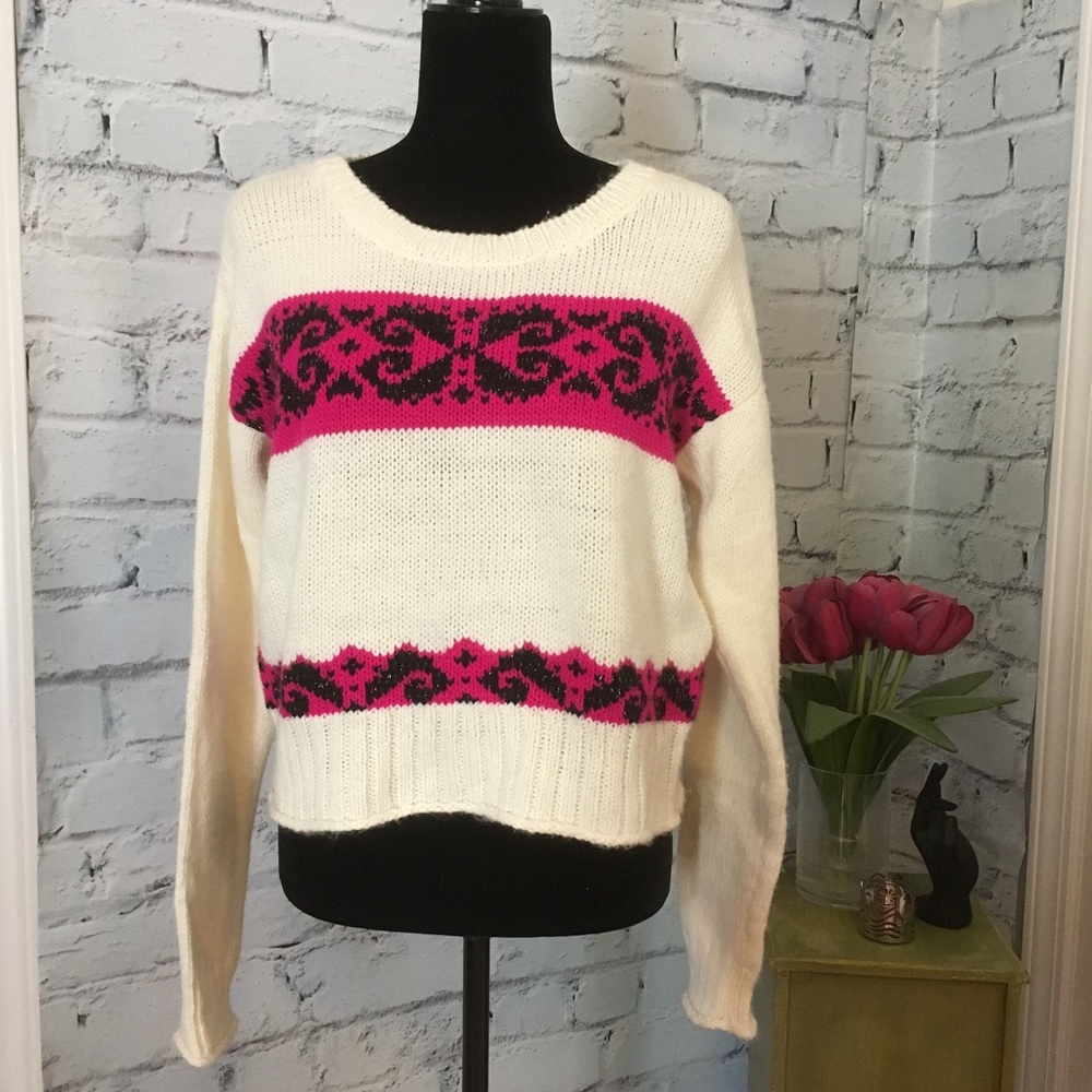 Aeropostale Cropped Sweater Cream Long Sleeve