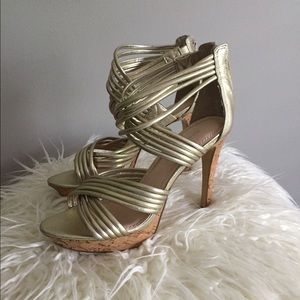 Strappy gold platform heels