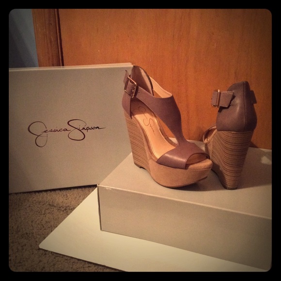 Taupe Jessica Simpson wedge heels