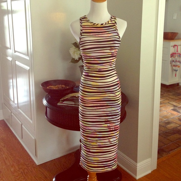 NWT black striped multicolored Midi dress