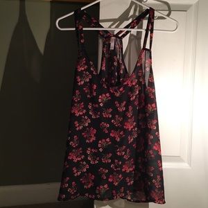 Black sheer and floral button down Xhilaration top