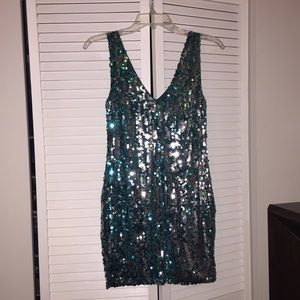 Teal and Silver Sequin Dress