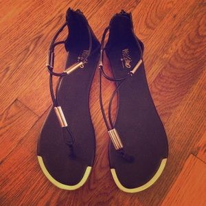NWOT black and gold sandals