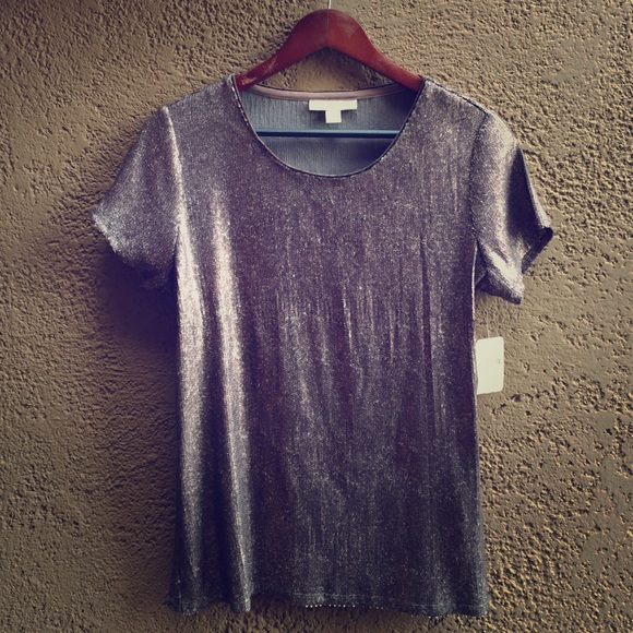 NWT All Over Sequin Tee Coldwater Creek Silver - Picture 1 of 4