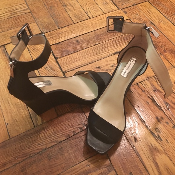 INC Black Wedge Ankle Strap Sandals
