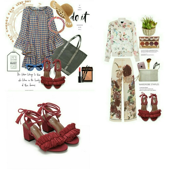 Red Tassel Opentoe Lace-up Block Heel Sandal