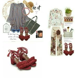 Red Tassel Opentoe Lace-up Block Heel Sandal