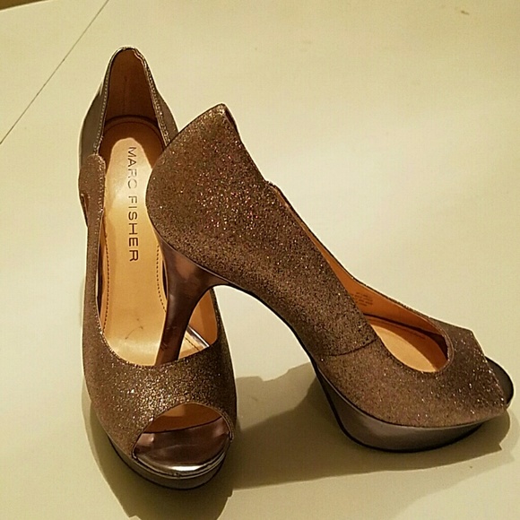Marc Fisher gunmetal & multicolor glitter heels