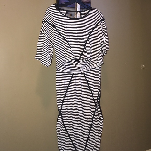 Black and white stripped two piece