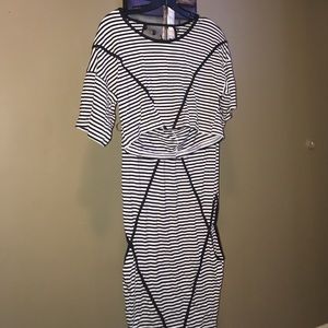 Black and white stripped two piece