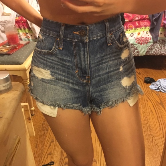 Hollister Pants - Hollister High Waisted Ripped Dark Wash Shorts